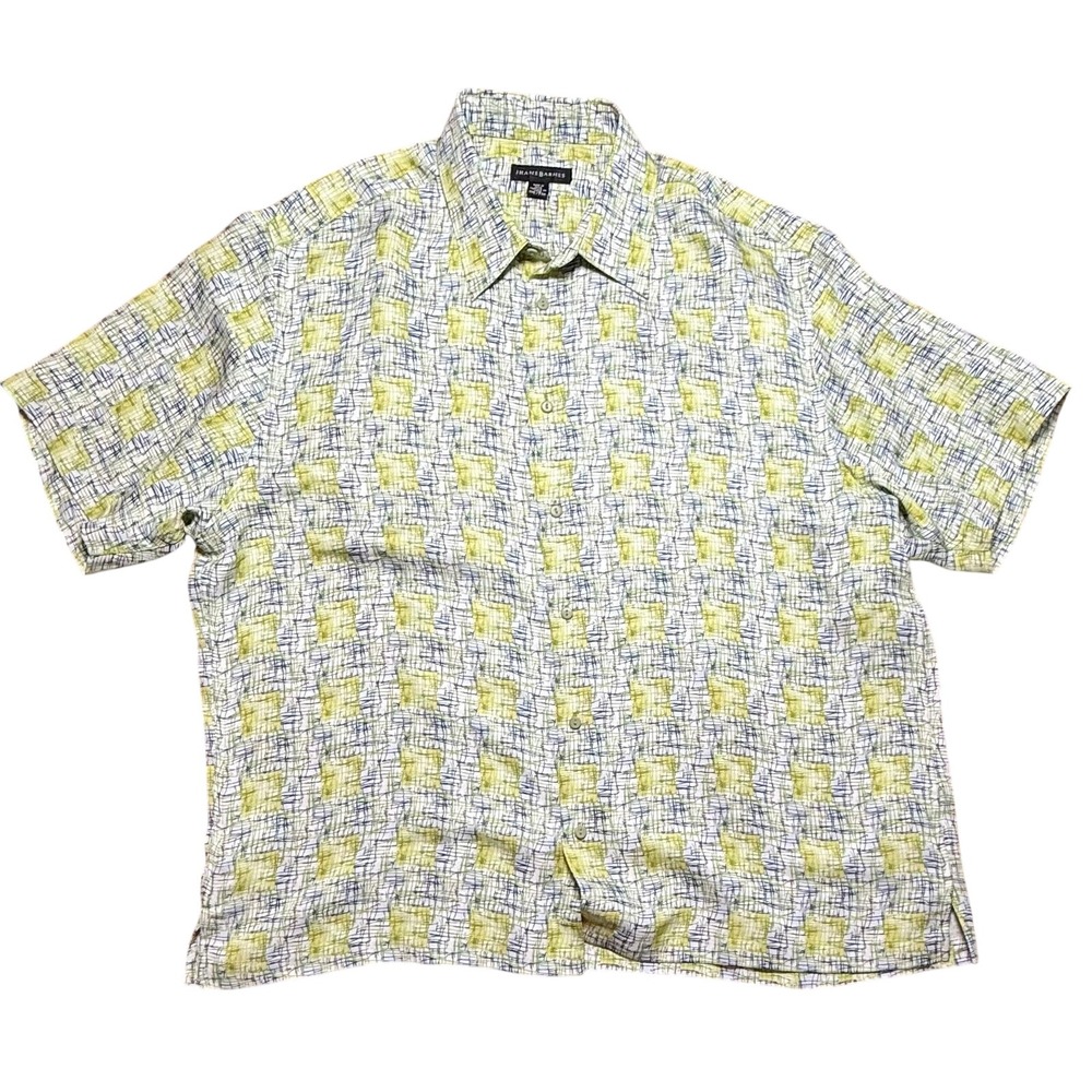 Jhane Barnes Geometric Abstract Silk‎ Button-Up Shirt Short Sleeve XXL